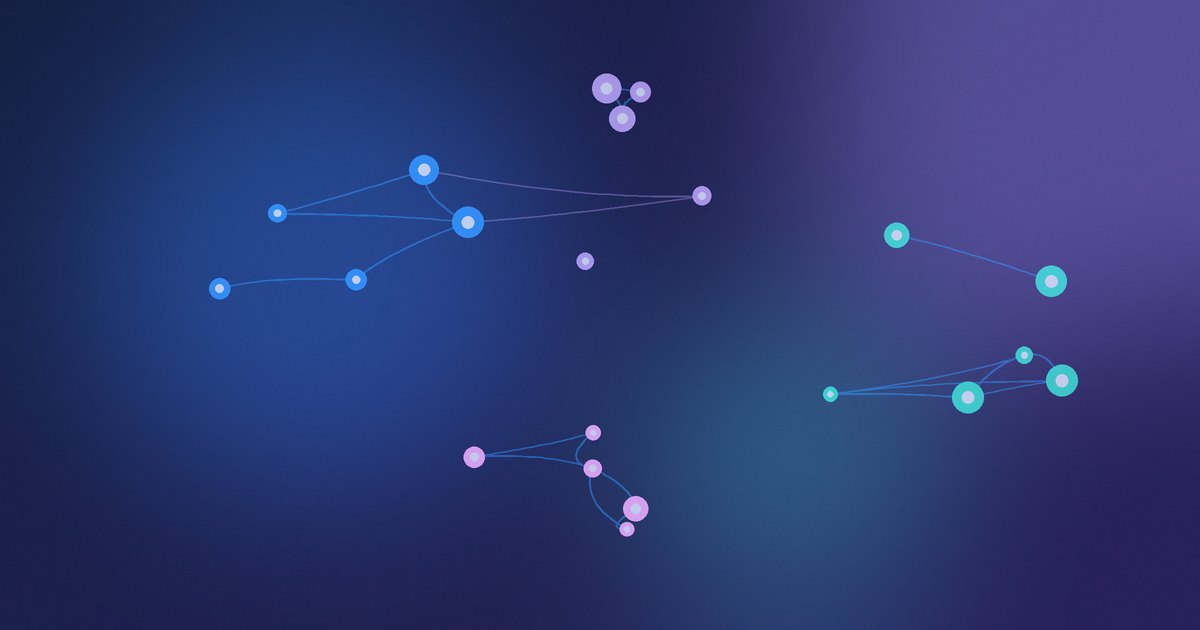 Clusters of dots joined by thin curved lines, like a coding agent linking project rules, docs and agent apps