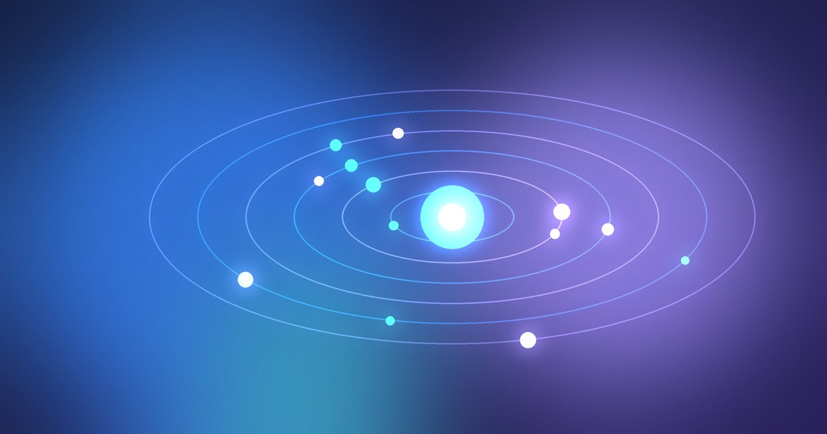 Glowing core circled by orbit rings and small bodies, showing a Python AI agent loop that calls tools and returns