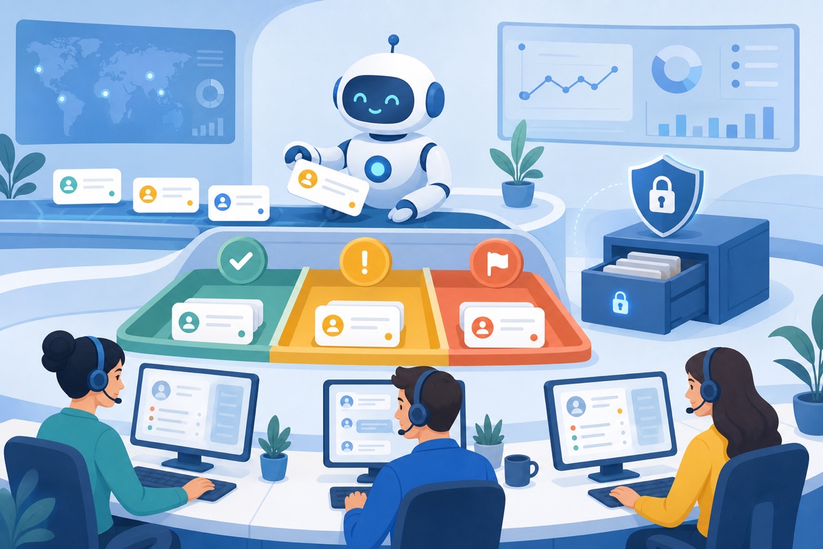 A robot assistant sorting support messages into priority lanes